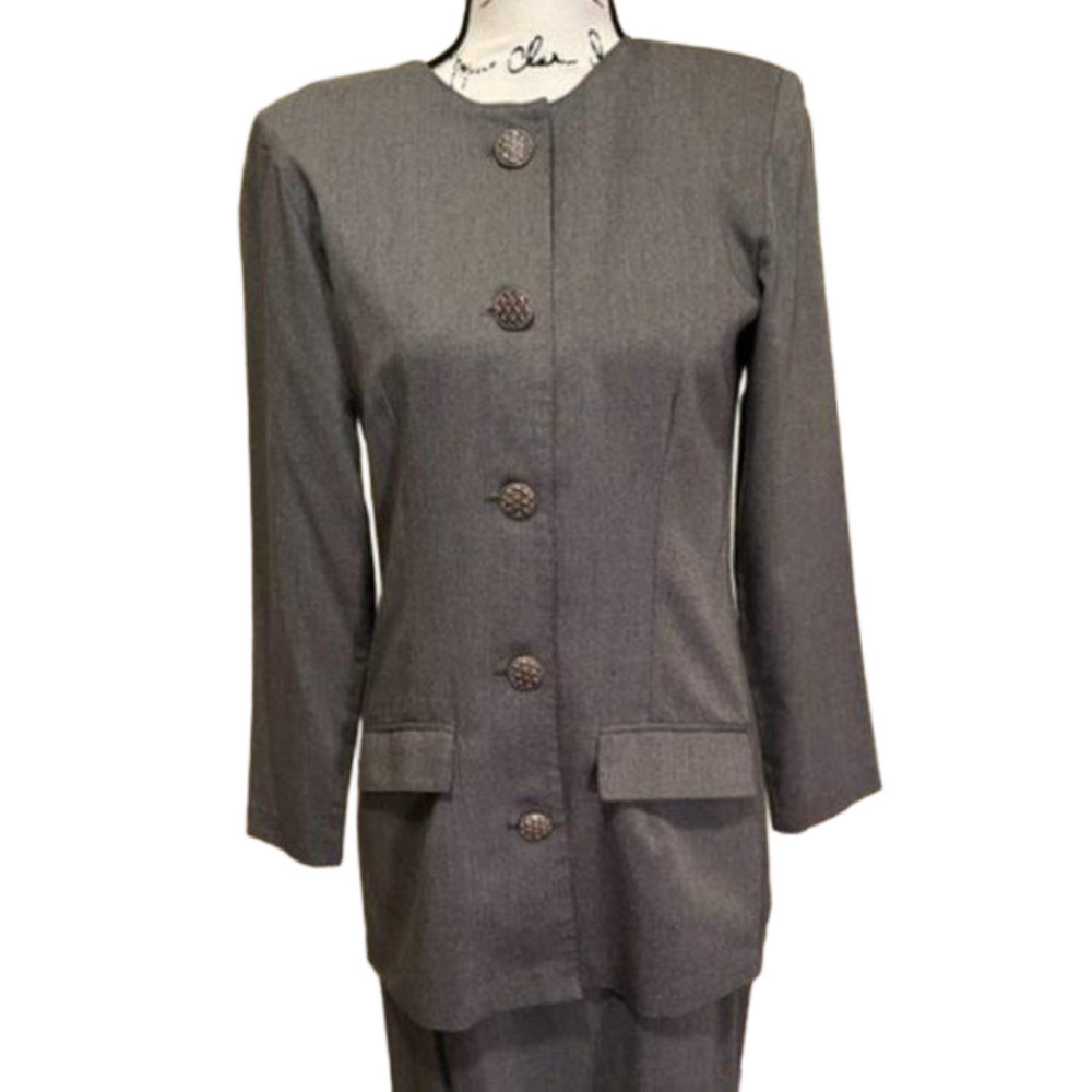 Vintage Bedford Fair Gray Professional Suit Jacket and Skirt - Size 6